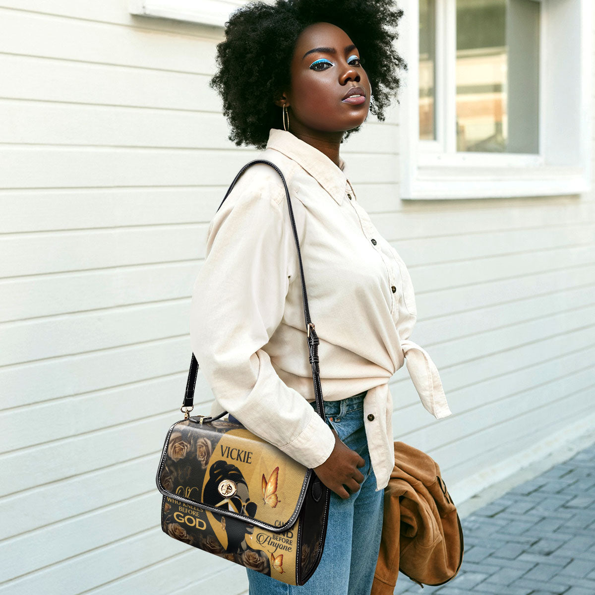 She Who Kneels Before God Can Stand Before Anyone - Personalized Leather Satchel Bag STB10