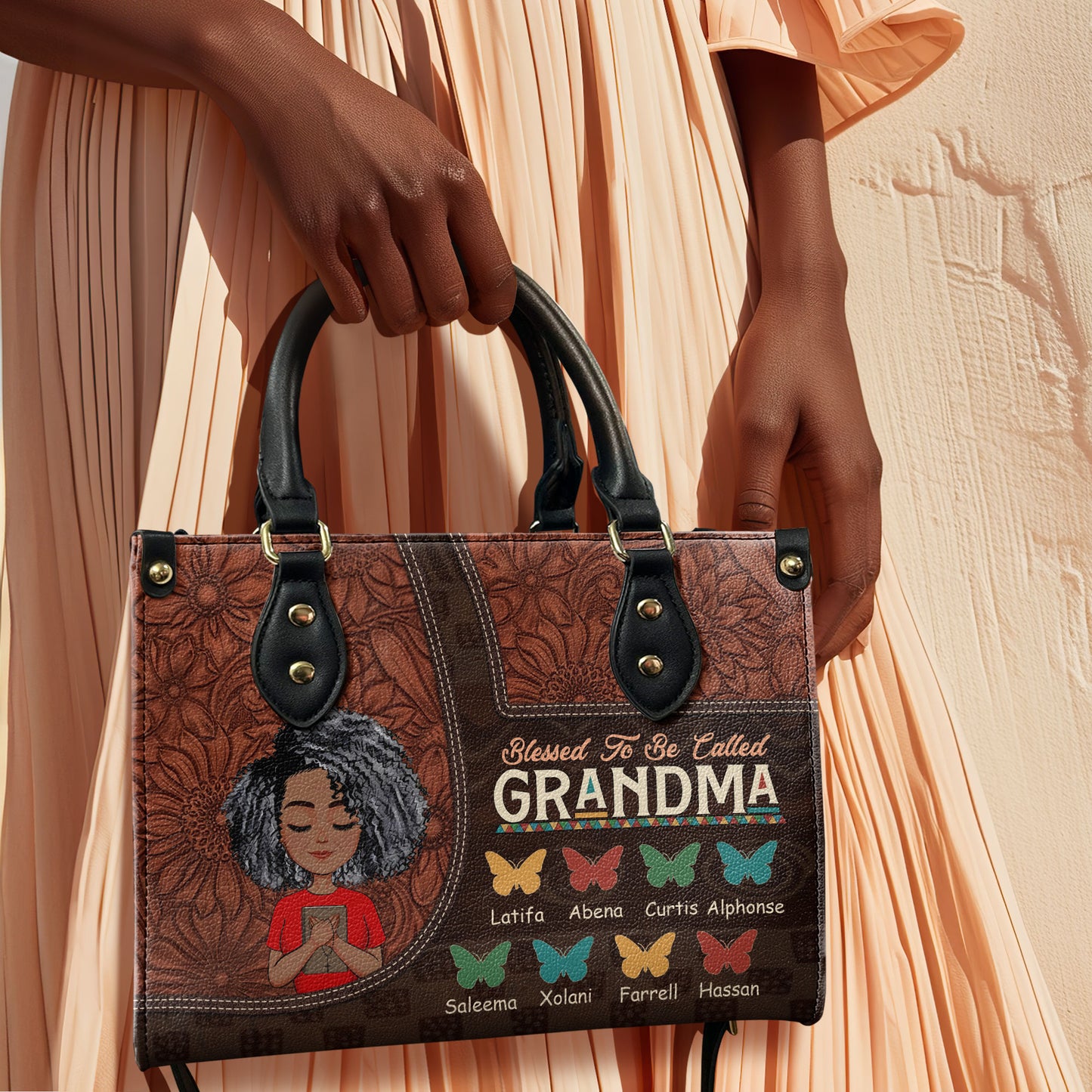Blessed To Be Called Grandma/Mom - Personalized Leather Handbag SBLHBLM1400L