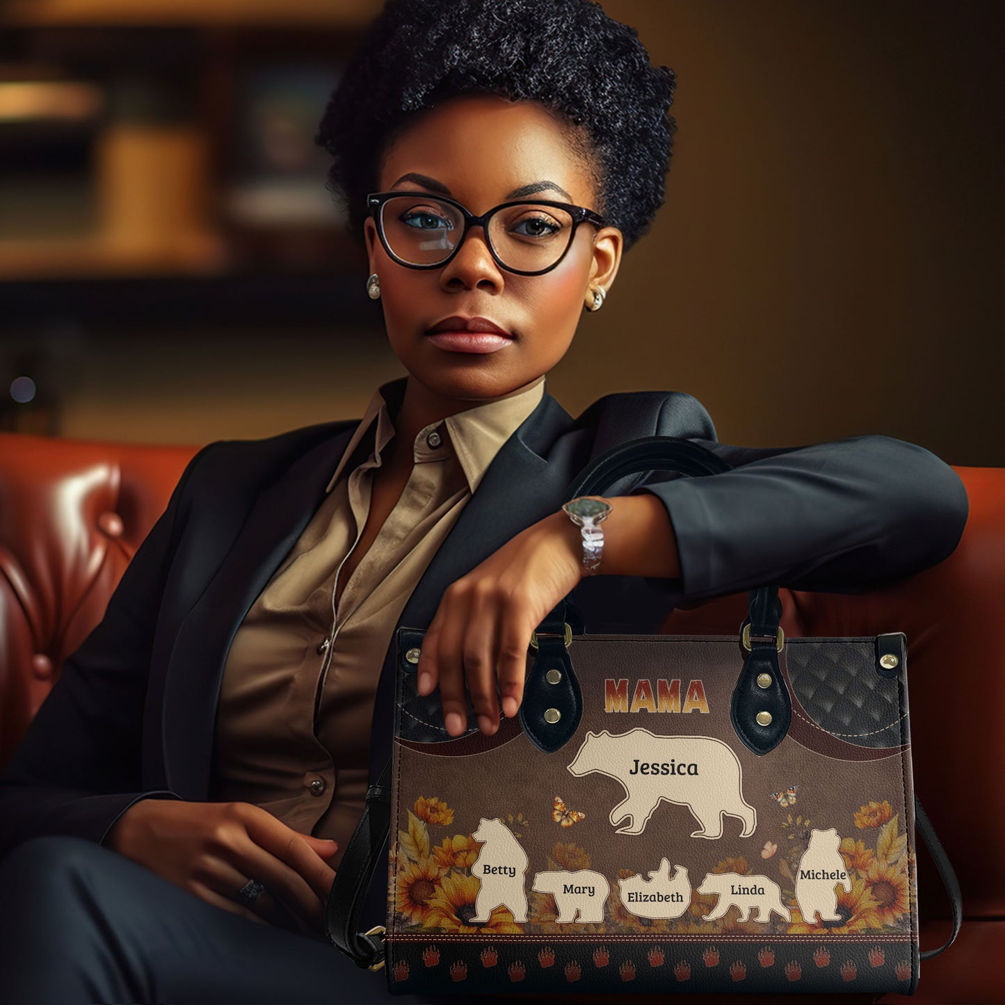 Mama/Mother Bear - Personalized Leather Handbag MB76
