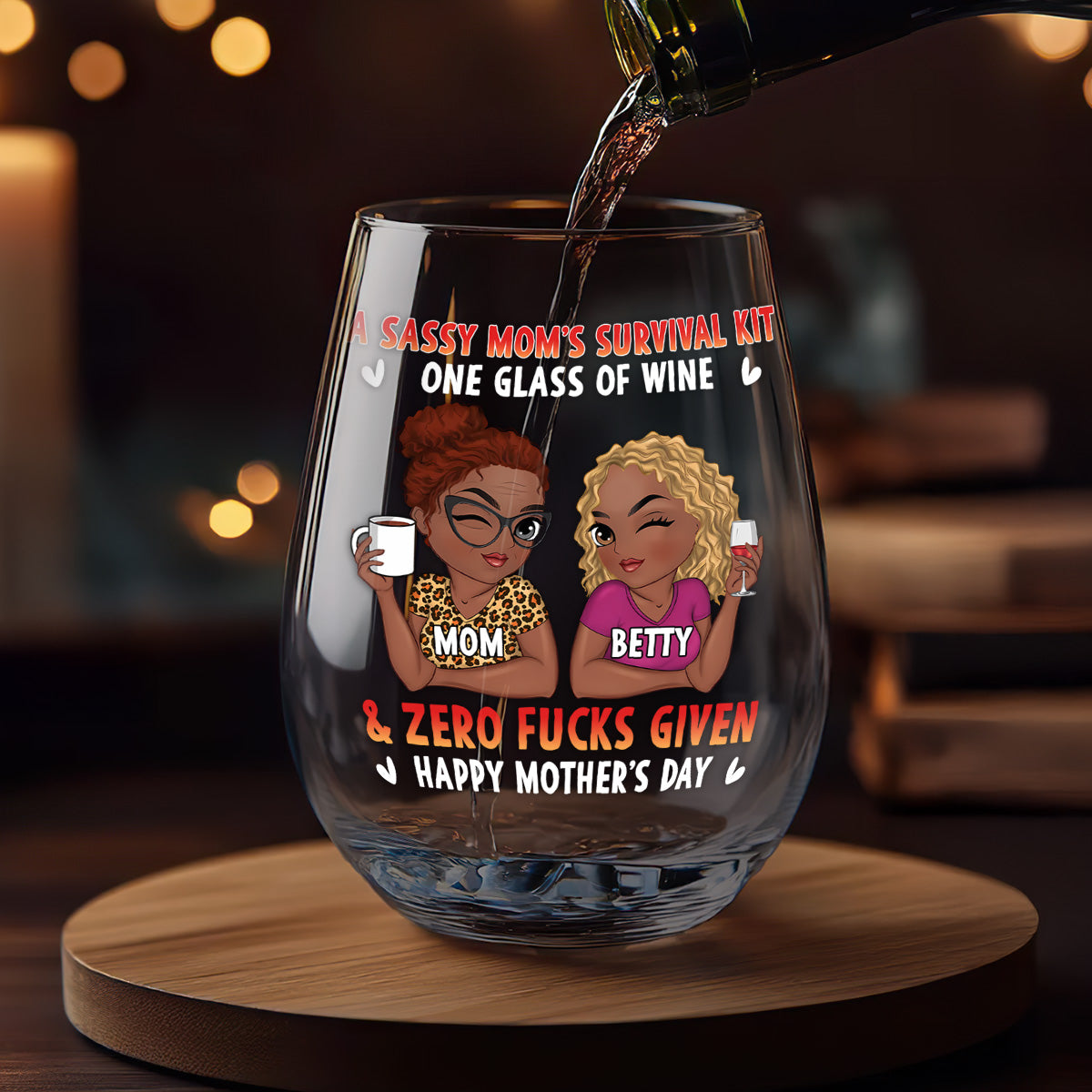 A Sassy Mom’s Survival Kit - Personalized Stemless Wine Glass