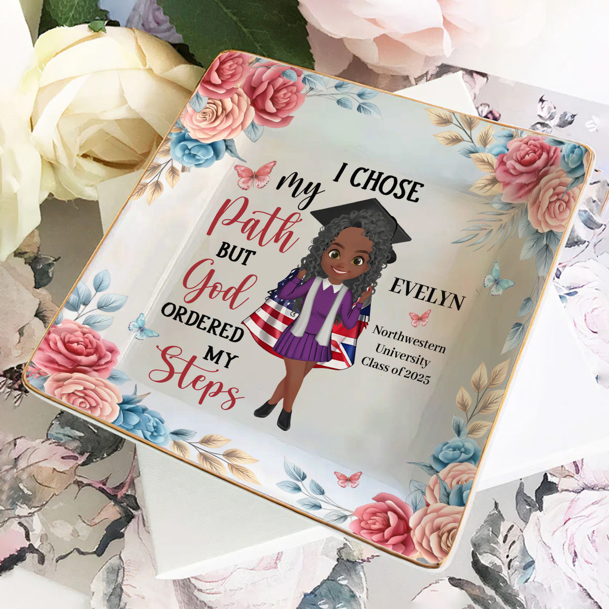 She Believed She Could So She Did - Personalized Ceramic Ring Dish Square