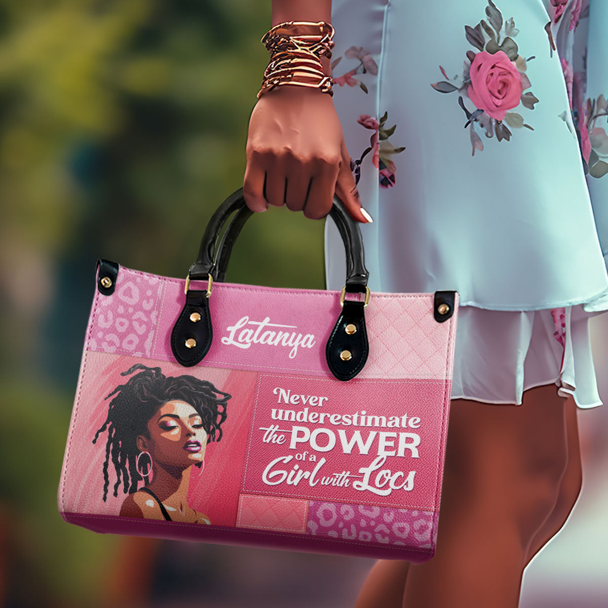 Power Of A Girl With Locs - Personalized Leather Hand Bag STB86