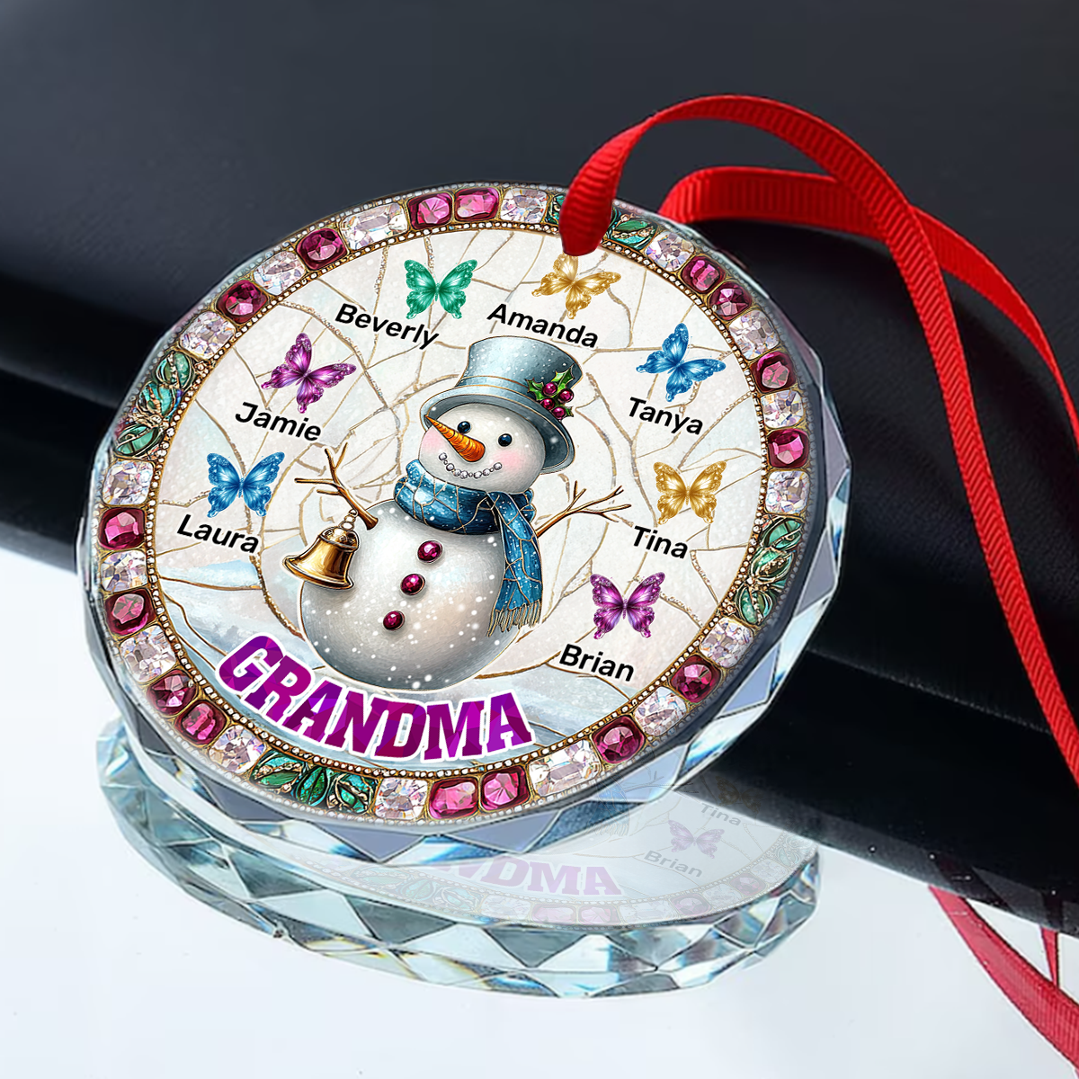 Grandma - Personalized Round Glass Ornament
