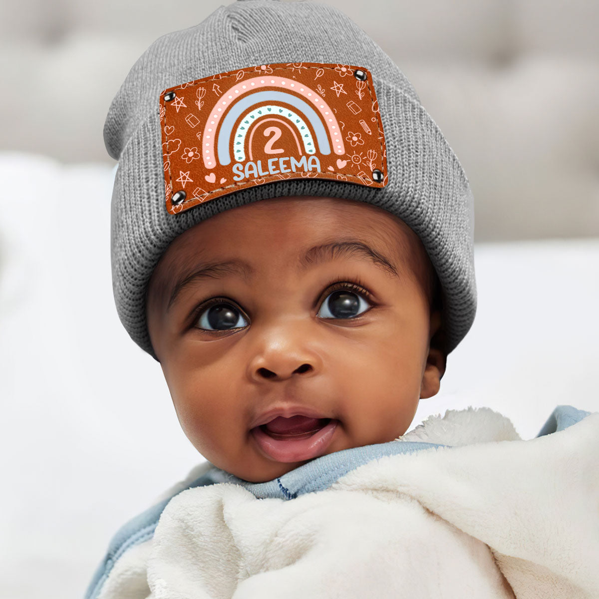 Rainbow - Personalized Leather Knitted Beanie SBLKBLM2216TA