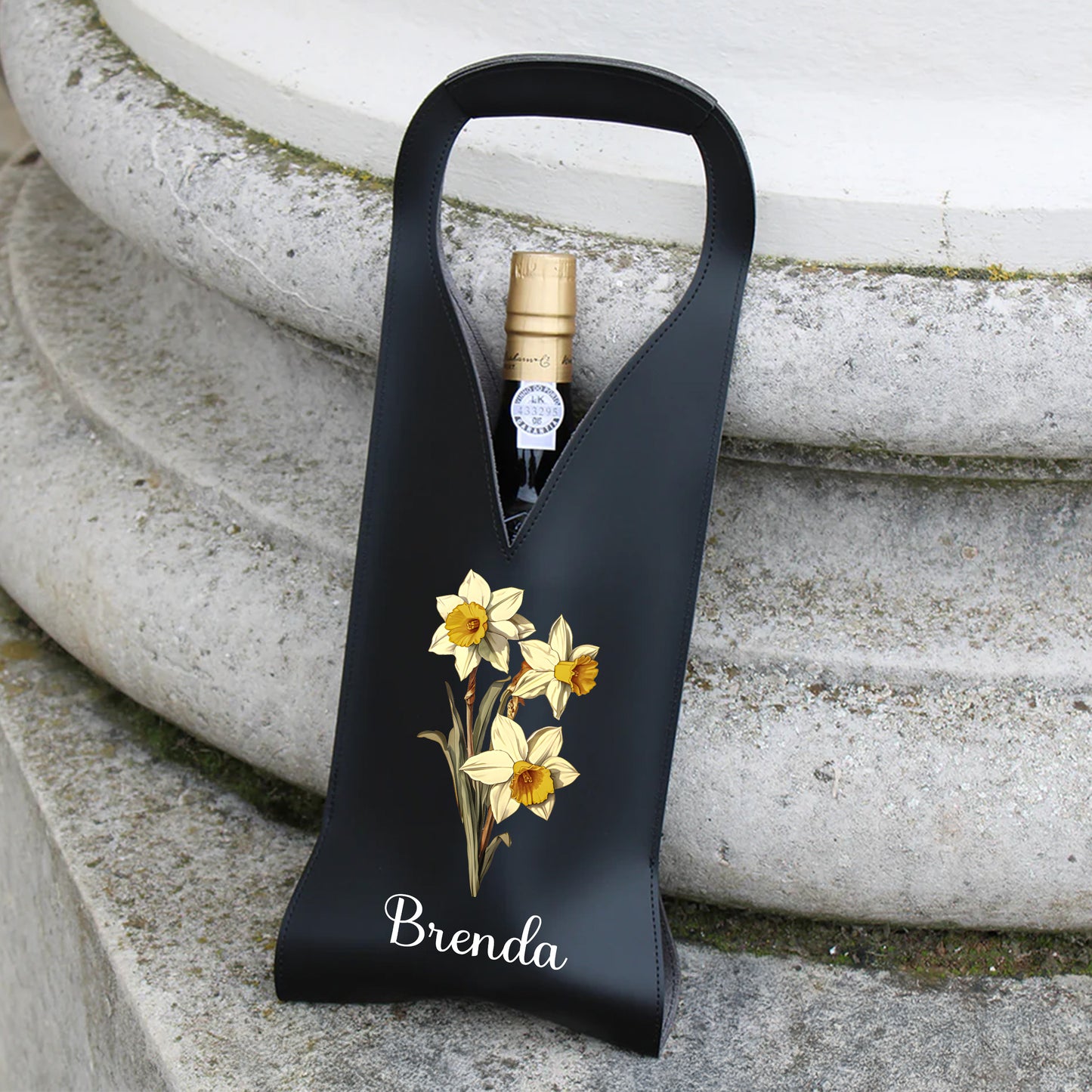 Birth Month Flower - Personalized Leather Wine Bag