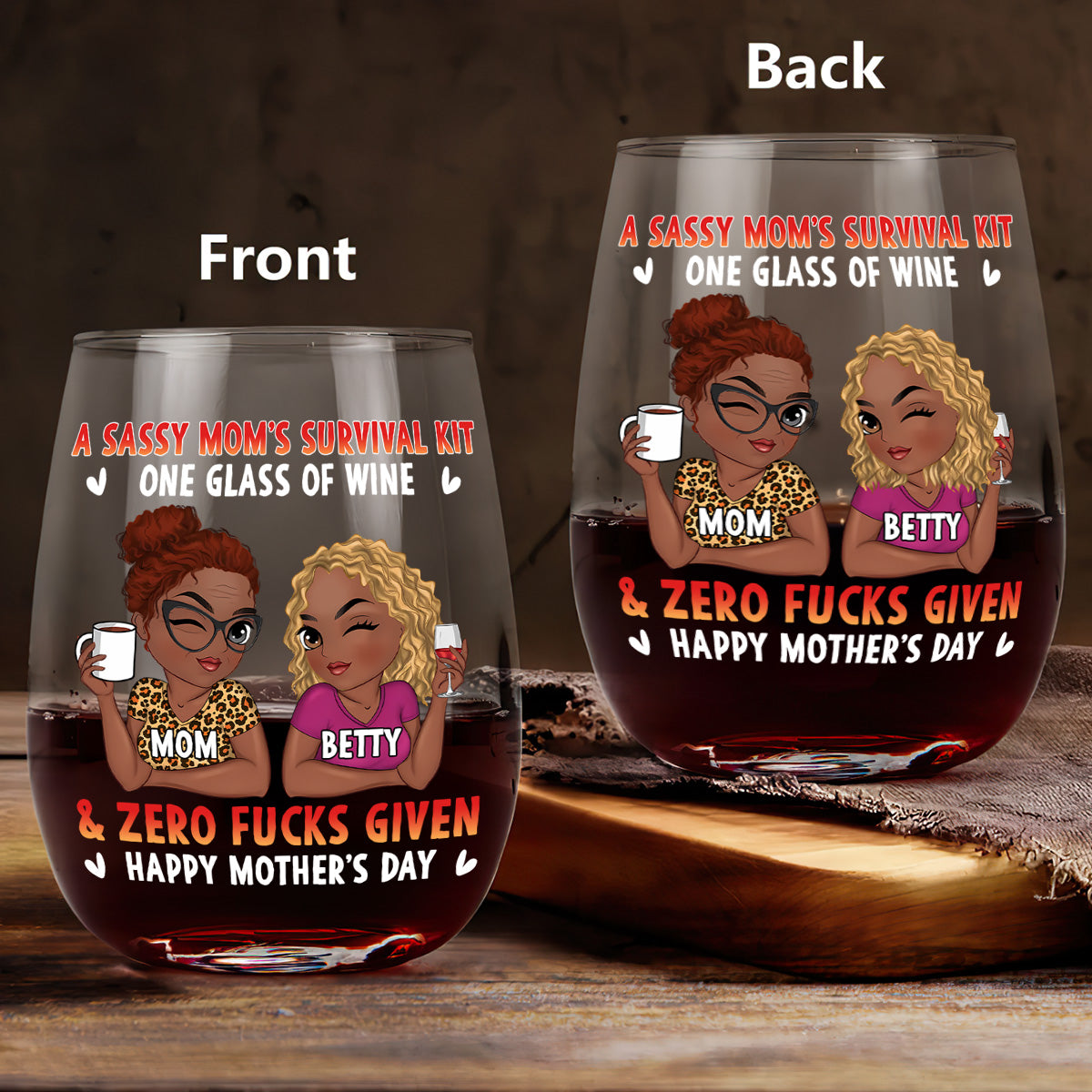 A Sassy Mom’s Survival Kit - Personalized Stemless Wine Glass