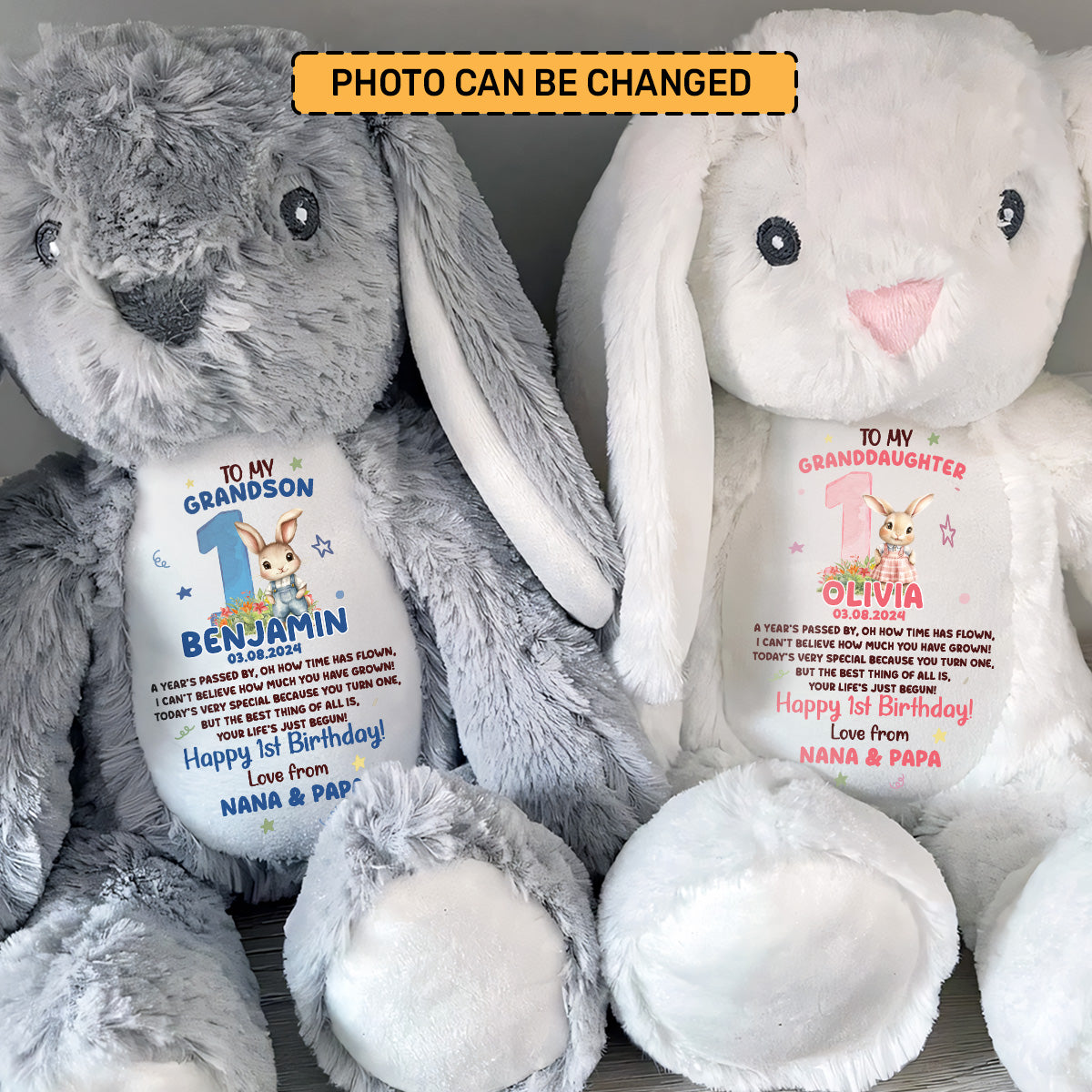 Happy First Birthday - Personalized Stuffed Bunny