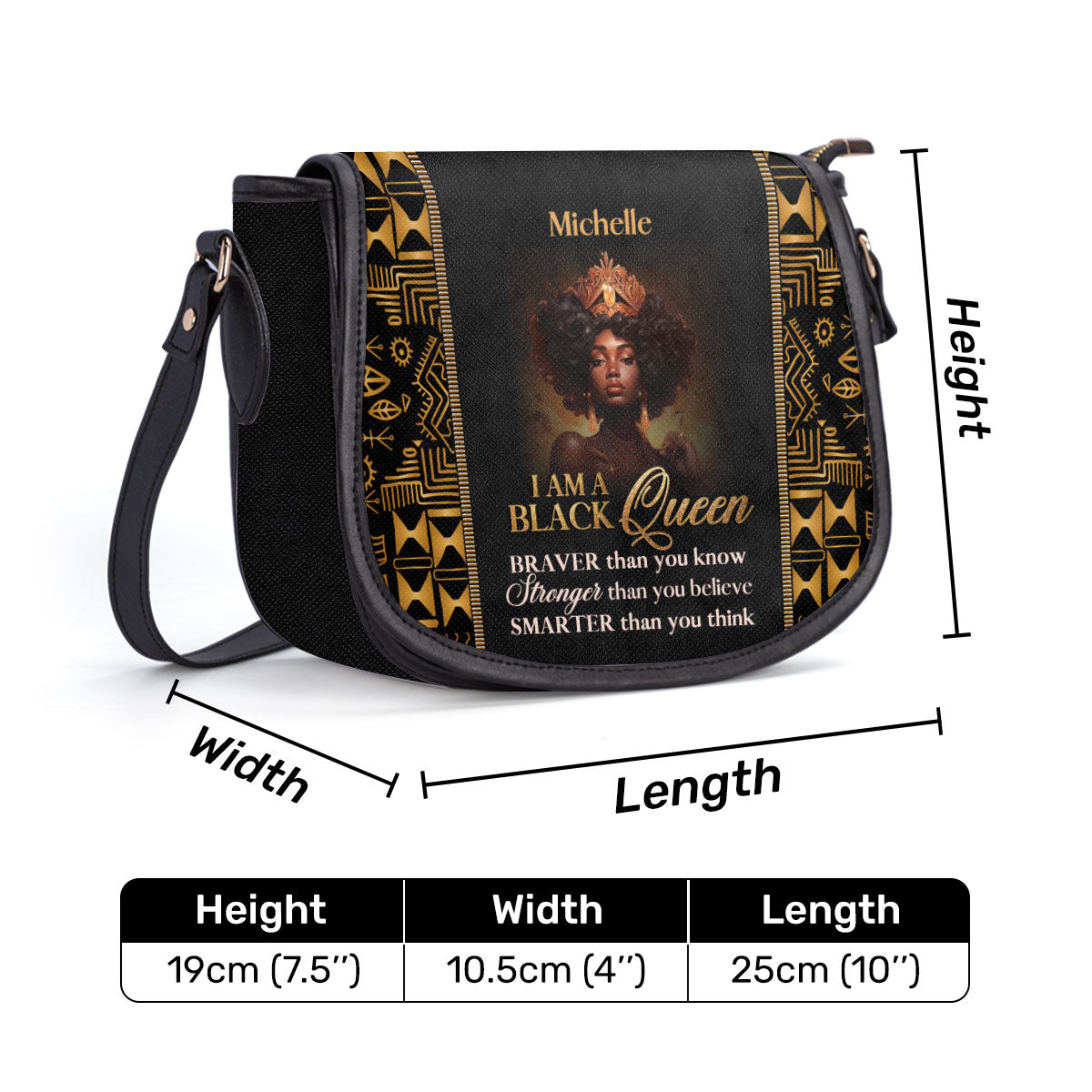 I Am A Black Queen- Personalized Leather Saddle Cross Body Bag MB30