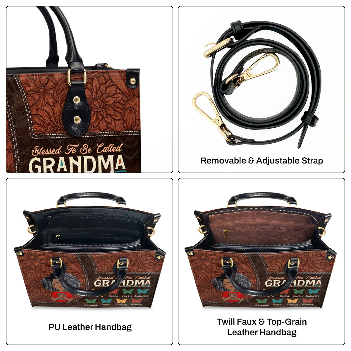 Blessed To Be Called Grandma/Mom - Personalized Leather Handbag SBLHBLM1400L