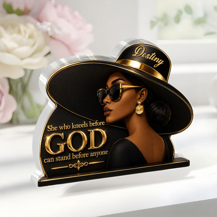 She Is Confident plaque displayed beside fresh flowers