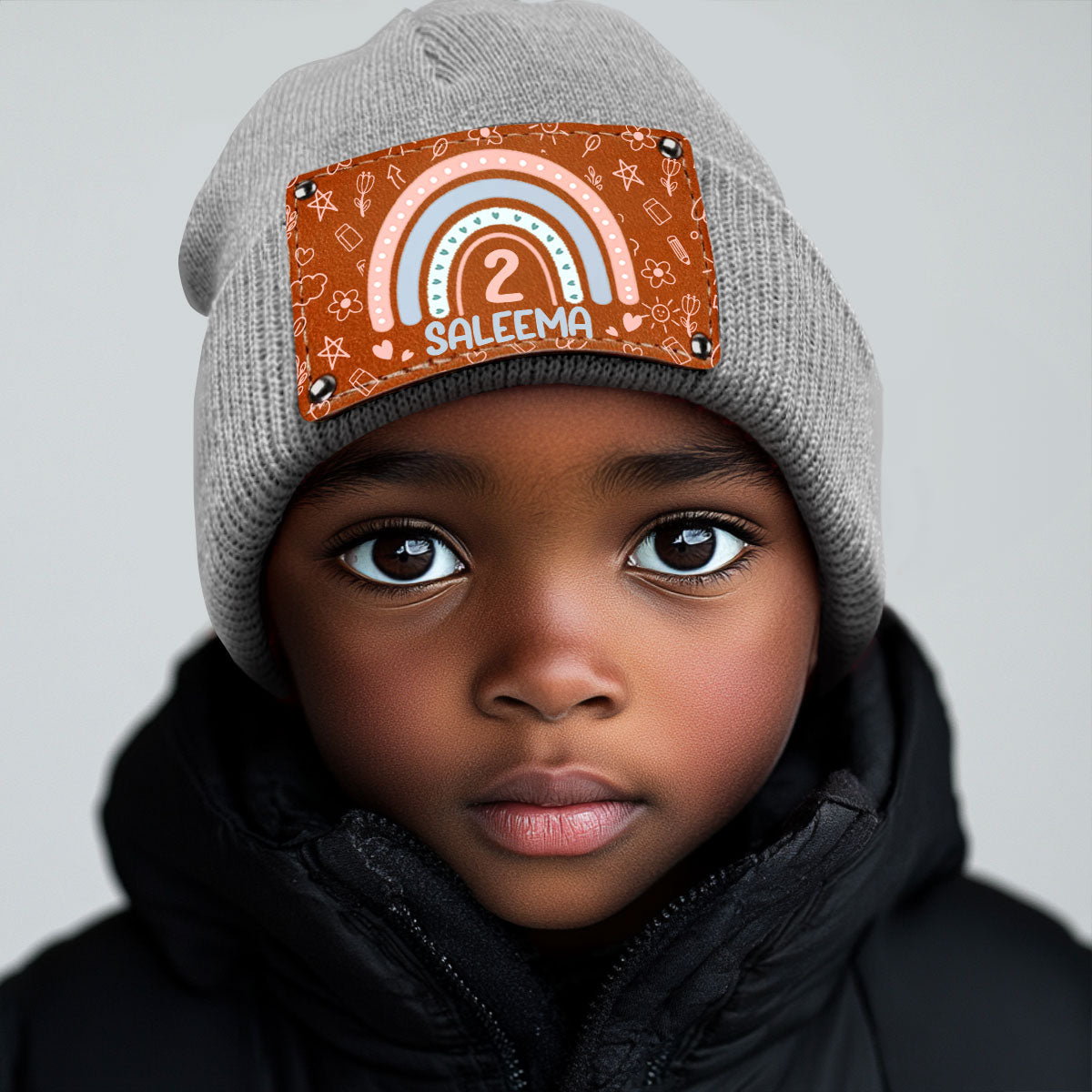 Rainbow - Personalized Leather Knitted Beanie SBLKBLM2216TA