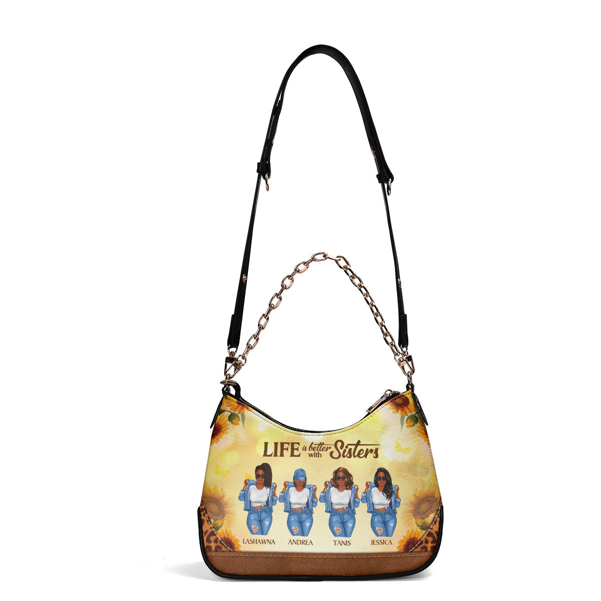 Life Is Better With Sistas - Personalized Chain Shoulder Bag SBCSBLM982M