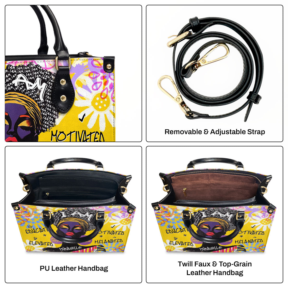 I Am Melanated - Personalized Leather Handbag SBLHBLL2398M