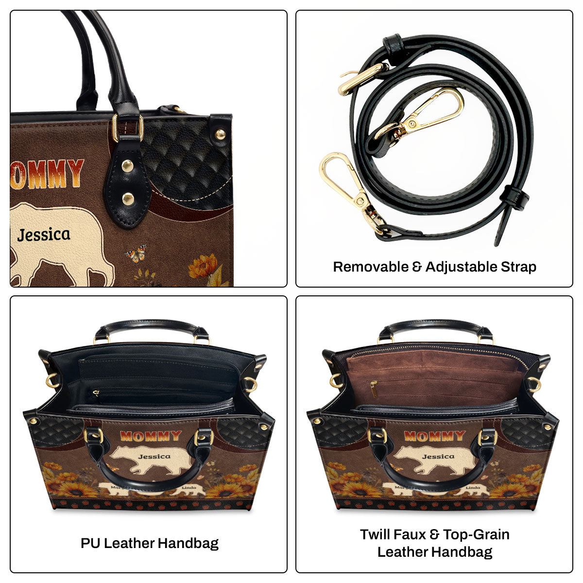 Mama/Mother Bear - Personalized Leather Handbag MB76