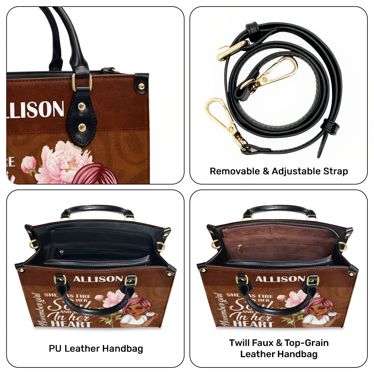 She Has Fire In Her Soul And Grace In Her Heart - Personalized Leather Handbag SBLHBLN1386M