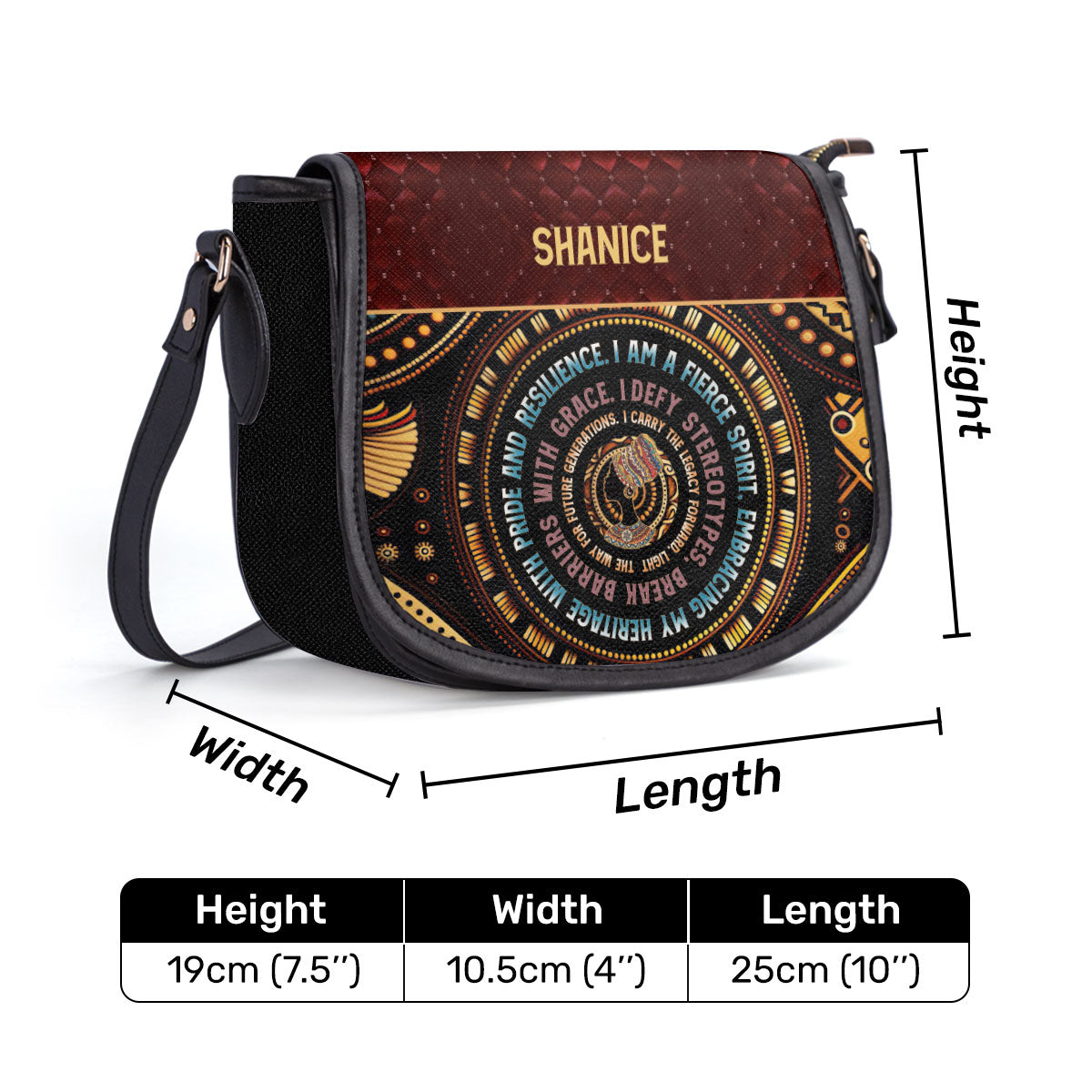 Mantra - I Am A Fierce Spirit- Personalized Leather Saddle Cross Body Bag MB03