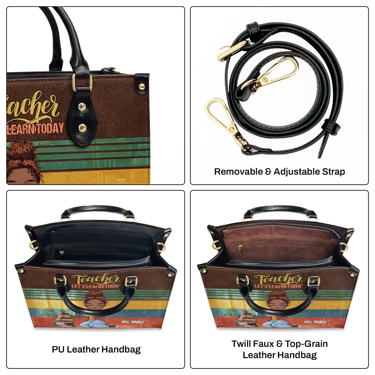 Teacher Let's Learn Today - Personalized Leather Handbag SBLHBLM1000D