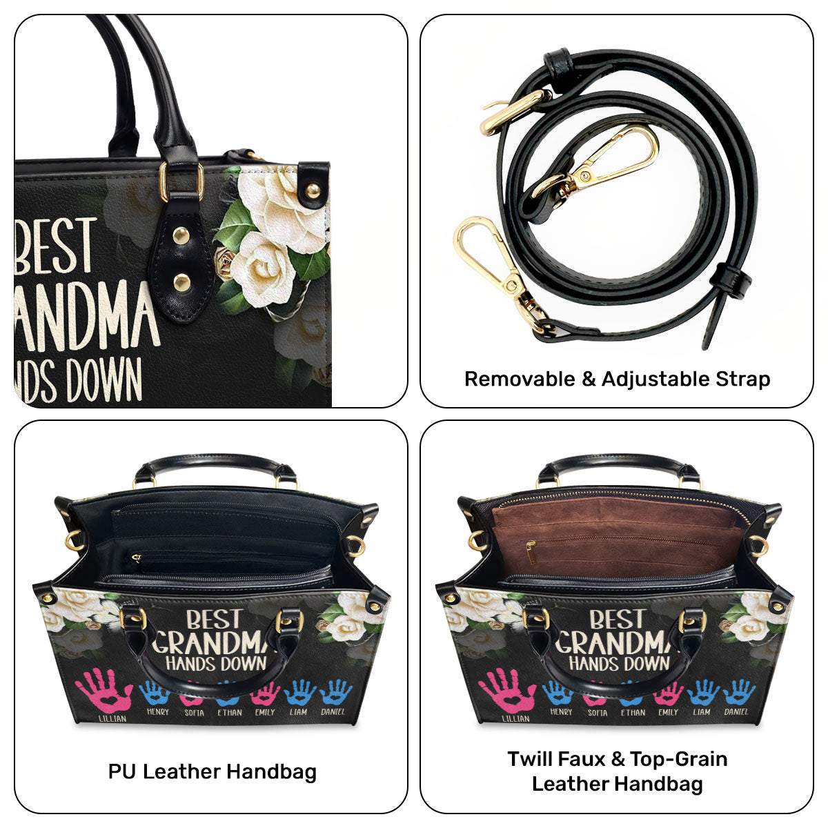 Best Grandma Hands down - Personalized Leather Handbag STB111