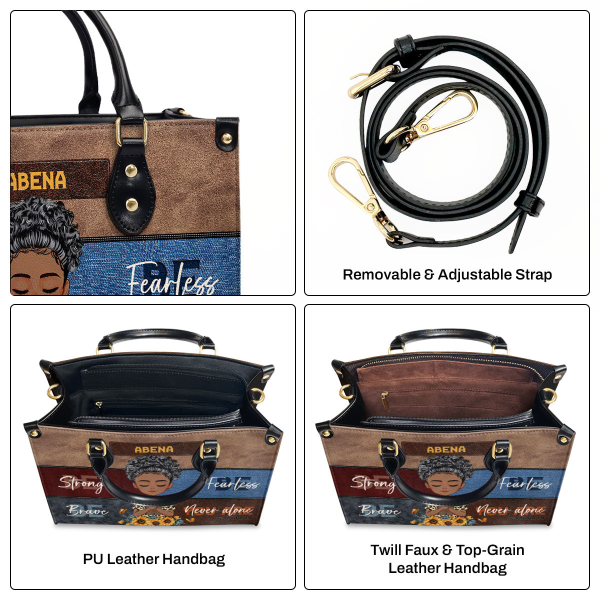 Be Strong Be Brave Be Fearless - Personalized Leather Handbag SBLHBLM1135L