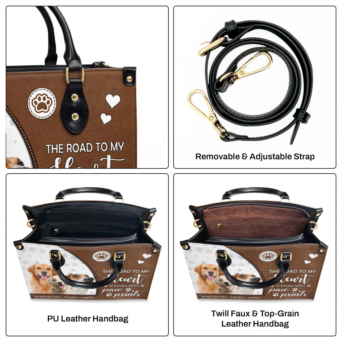 The Road To My Heart Is Paved With Paw Prints - Personalized Leather Handbag SBLHBLL2038M