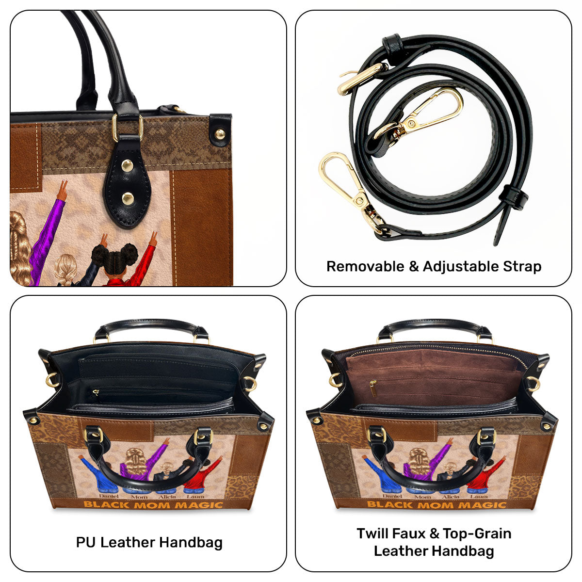 Black Mom Magic - Personalized Leather Handbag STB210