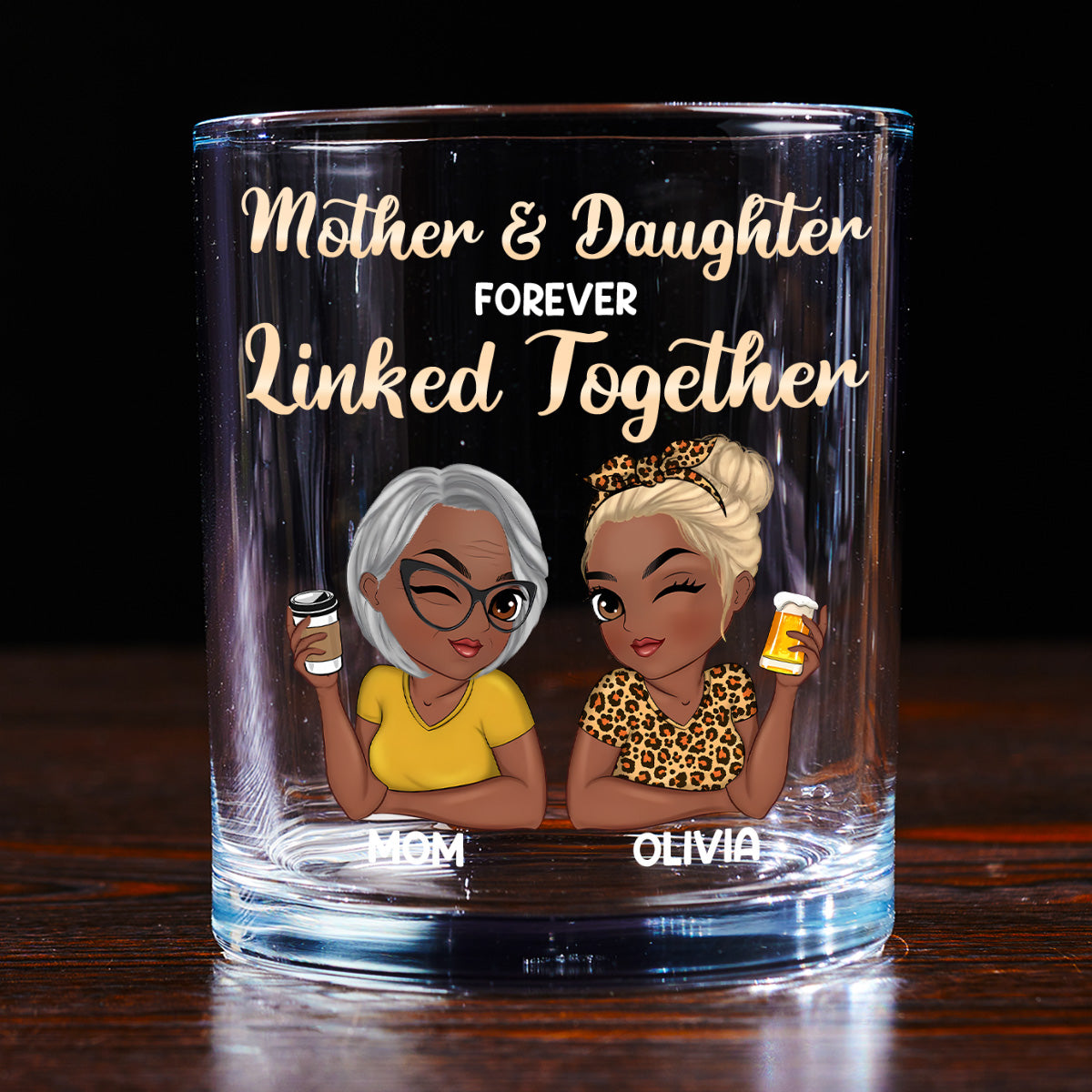 Forever Linked Together - Personalized Round Whiskey Glass