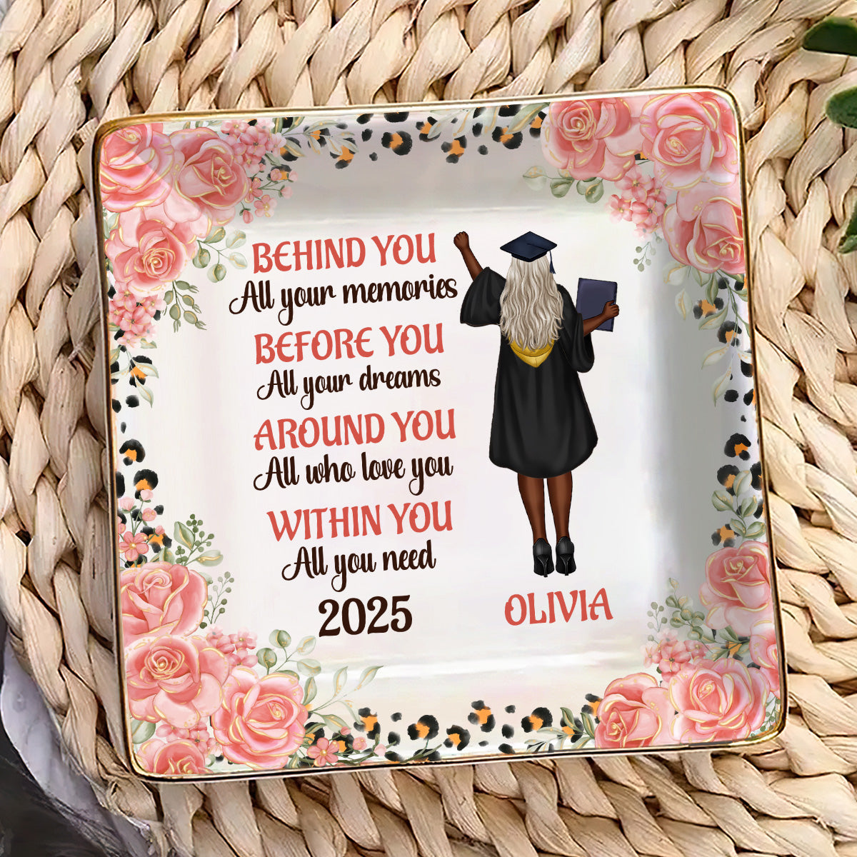 Behind You All Your Memories - Personalized Ceramic Ring Dish Square