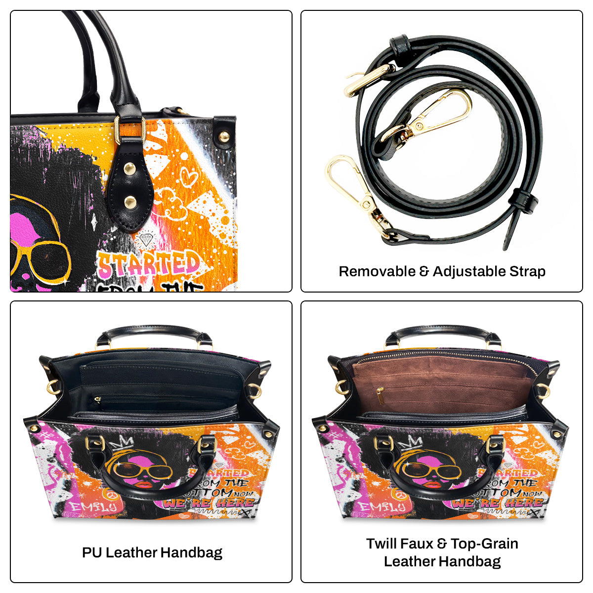 Started From The Bottom Now We Are Here - Personalized Leather Handbag SBLHBLTN2384T