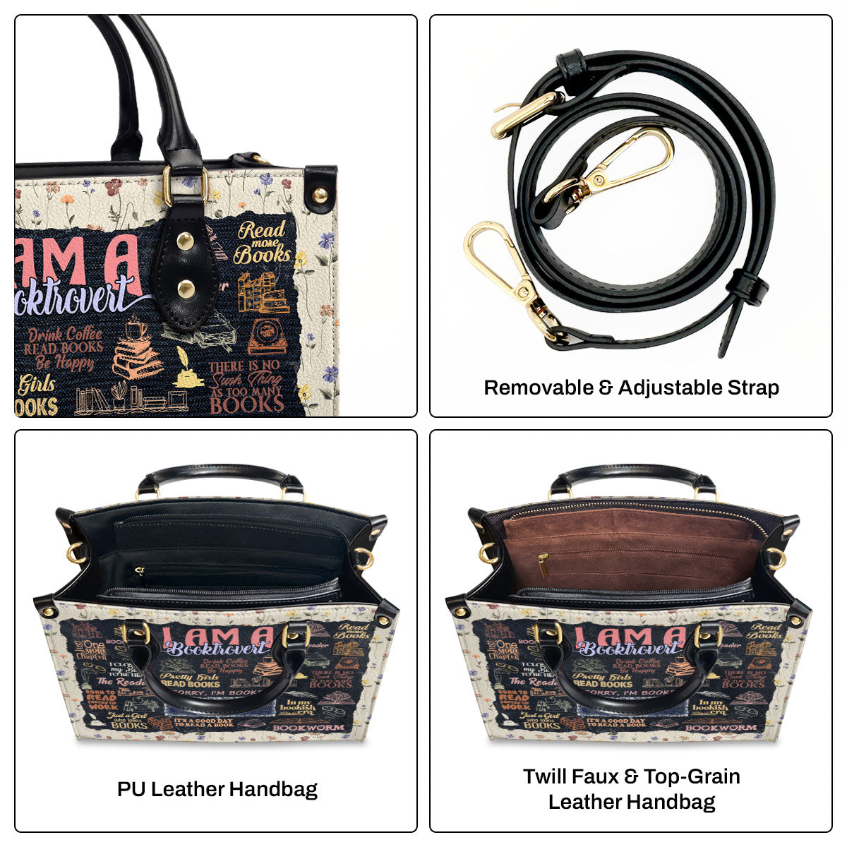I Am A Booktrovert - Personalized Leather Handbag SBLHBLM965T