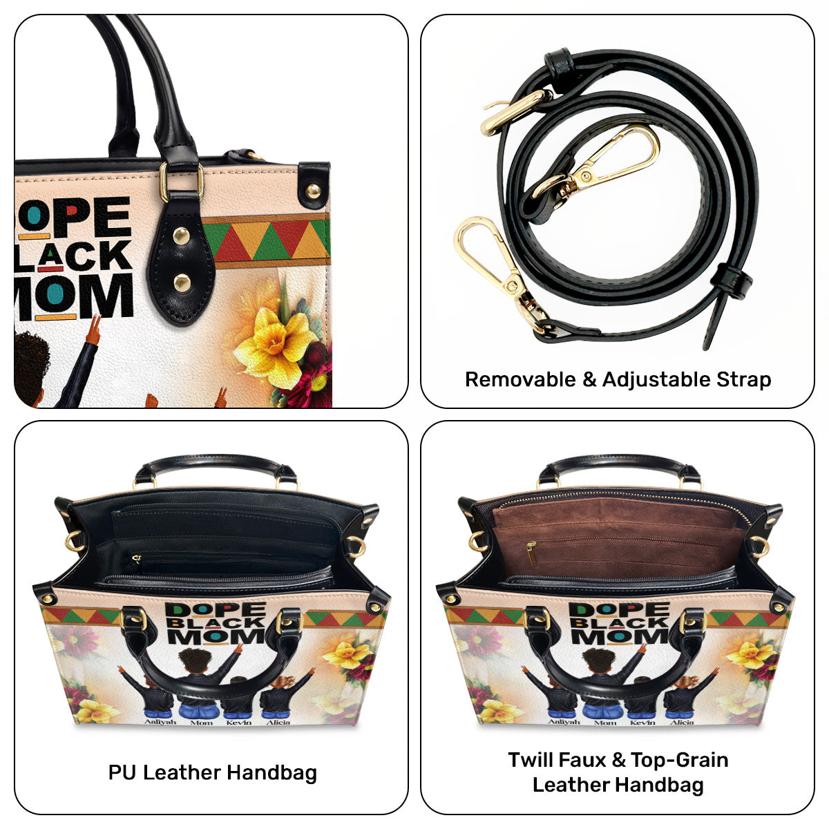 Dope Black Mom - Personalized Leather Handbag STB208