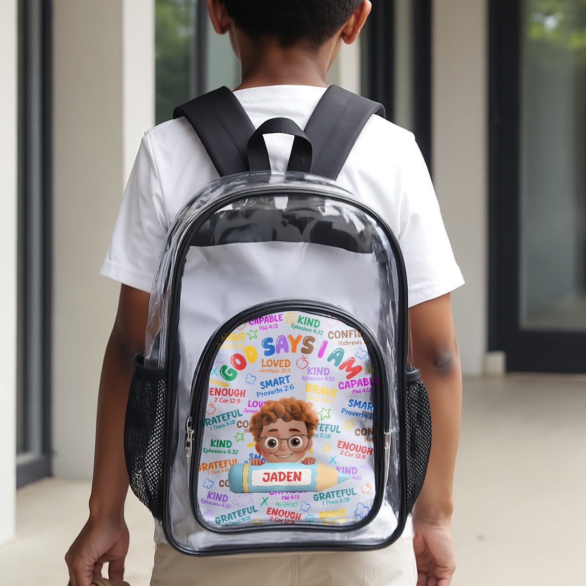 God Says I Am - Personalized Clear Backpack