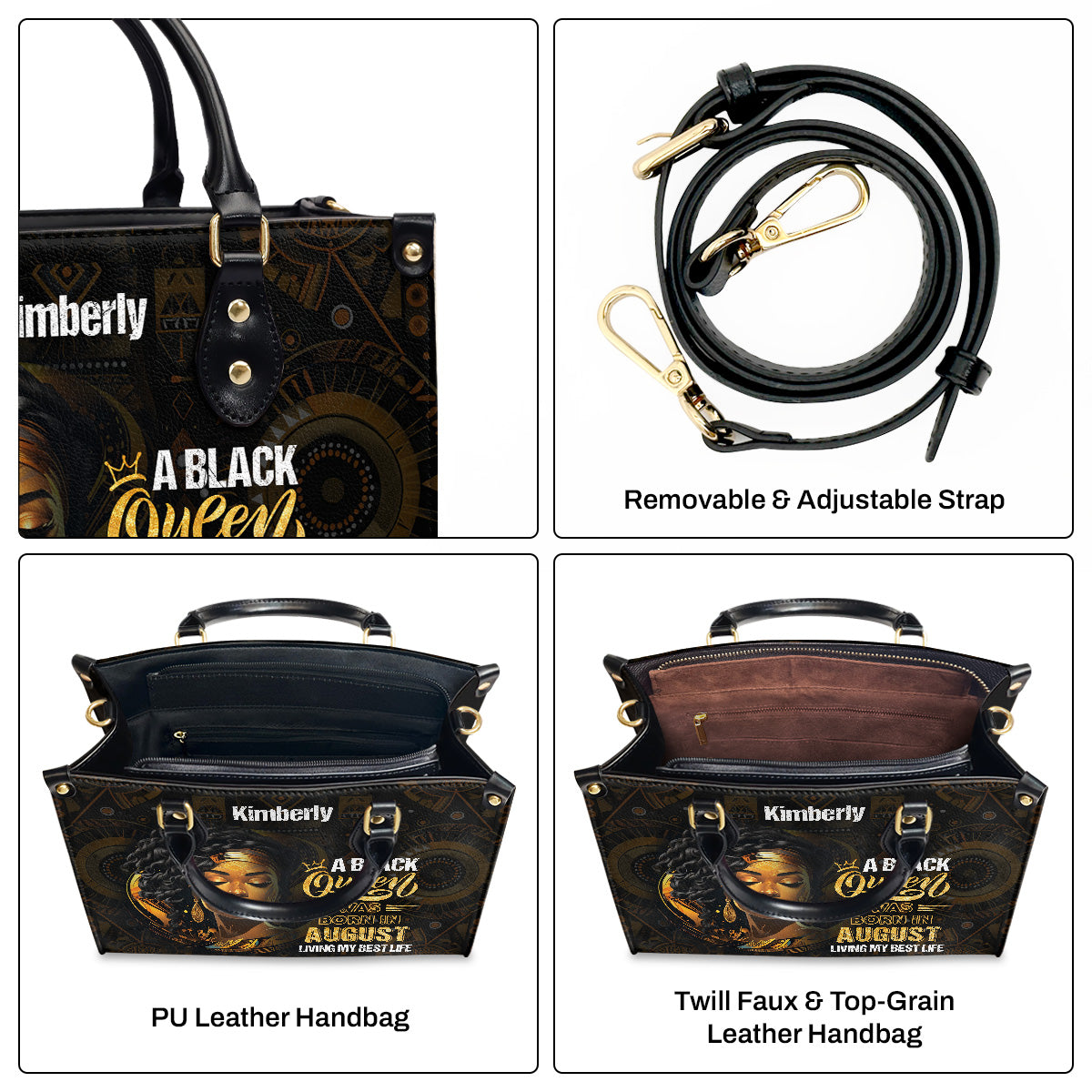 A Black Queen Living My Best Life - Personalized Leather Handbag