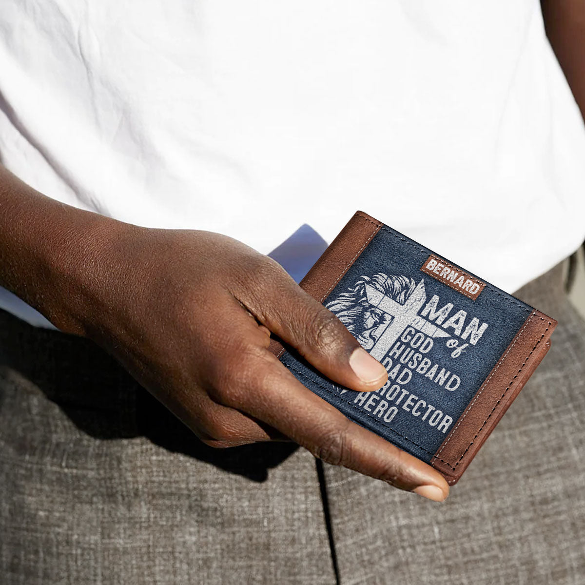 Man Of God - Personalized Leather Folded Wallet SBLFWN37