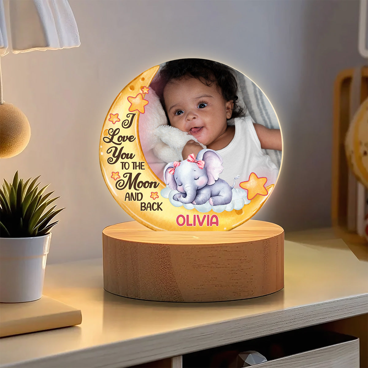 I Love You To The Moon And Back - Personalized Round Base LED Night Light