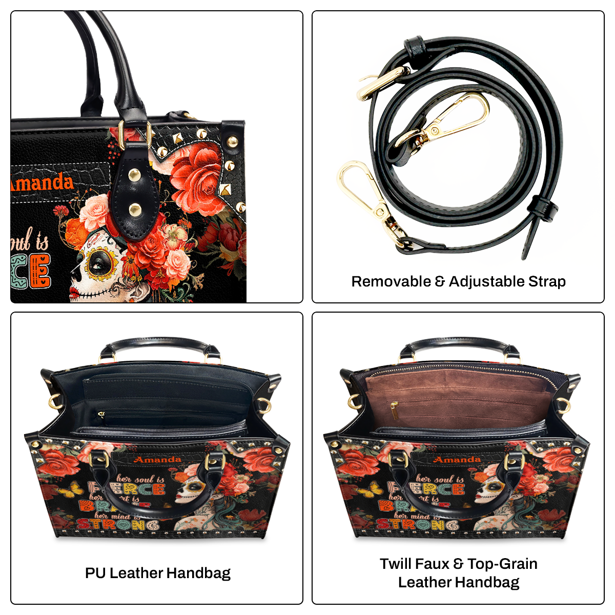 Her Soul Is Fierce - Personalized Leather Handbag SBLHBLM2626TA