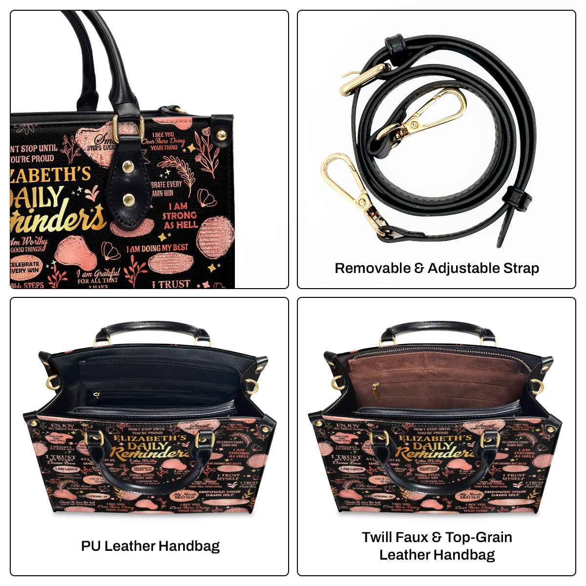 Daily Reminders - Personalized Leather Handbag MB101
