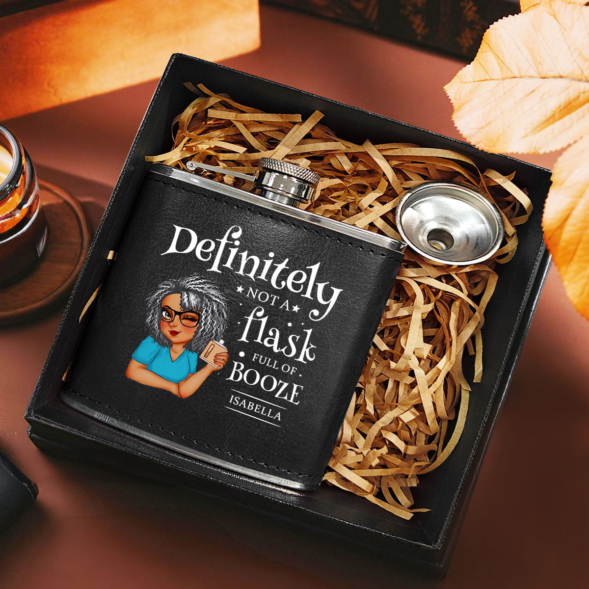 Definitely Not A Flask Full Of Booze - Personalized Leather Flask SBLFLALL2511L