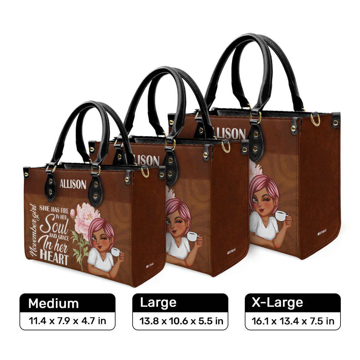 She Has Fire In Her Soul And Grace In Her Heart - Personalized Leather Handbag SBLHBLN1386M