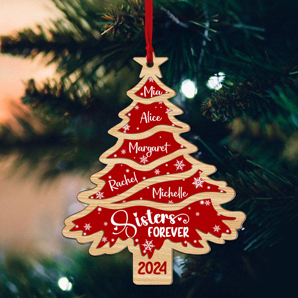 Sisters Forever Christmas Tree - Personalized Wood & Acrylic Ornament