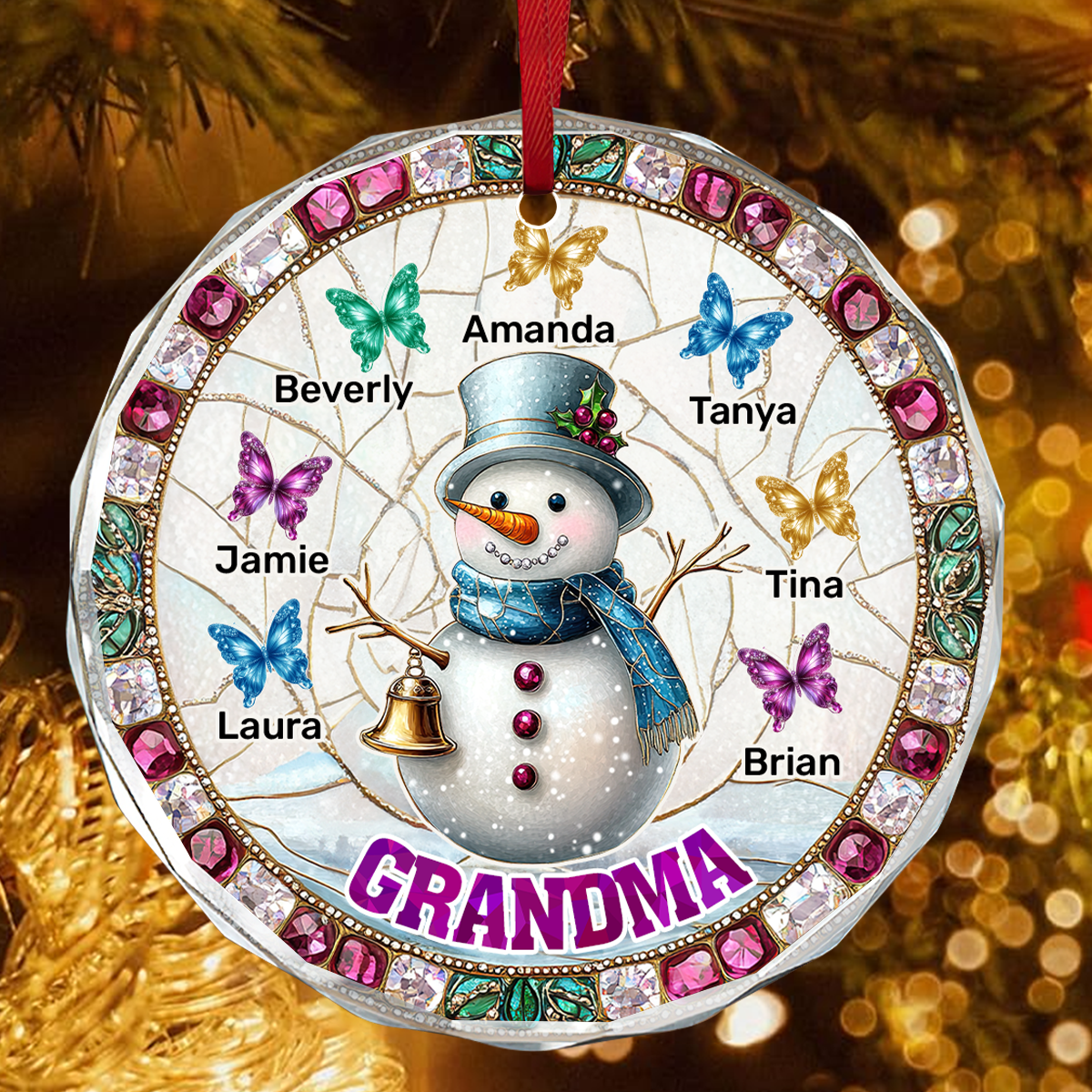 Grandma - Personalized Round Glass Ornament