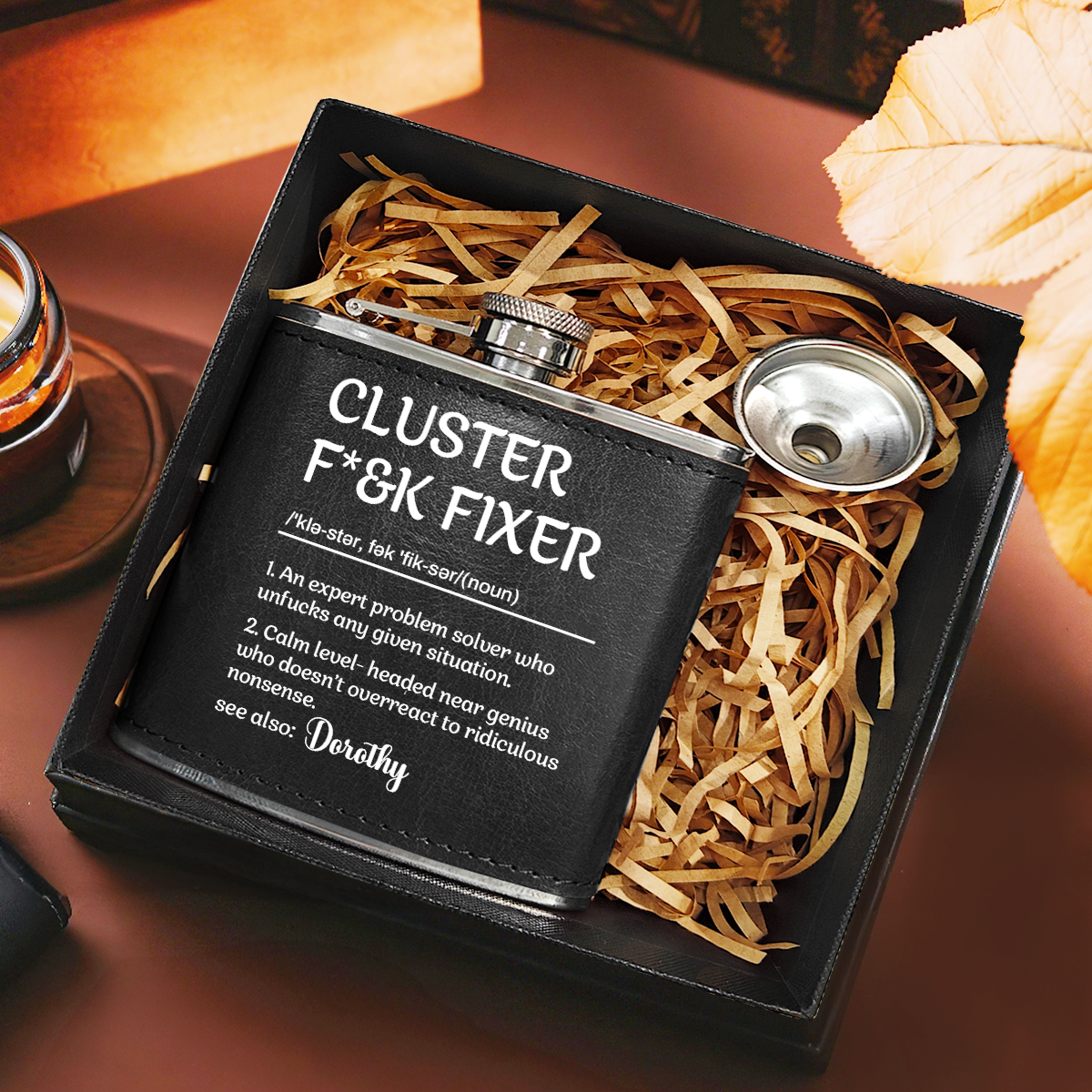 Cluster Fixer - Personalized Leather Flask