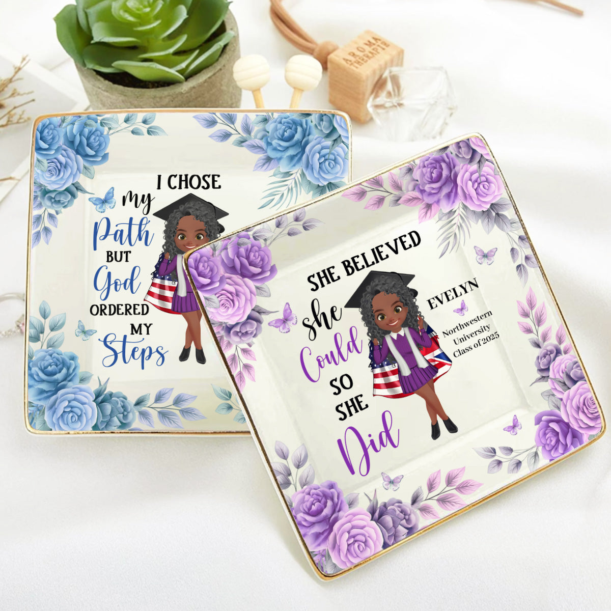 She Believed She Could So She Did - Personalized Ceramic Ring Dish Square