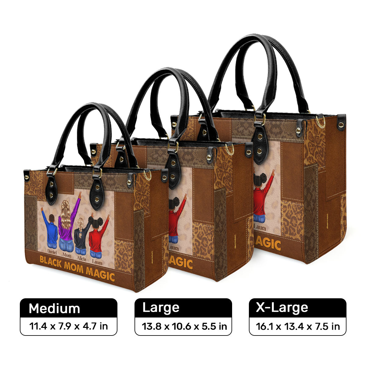 Black Mom Magic - Personalized Leather Handbag STB210