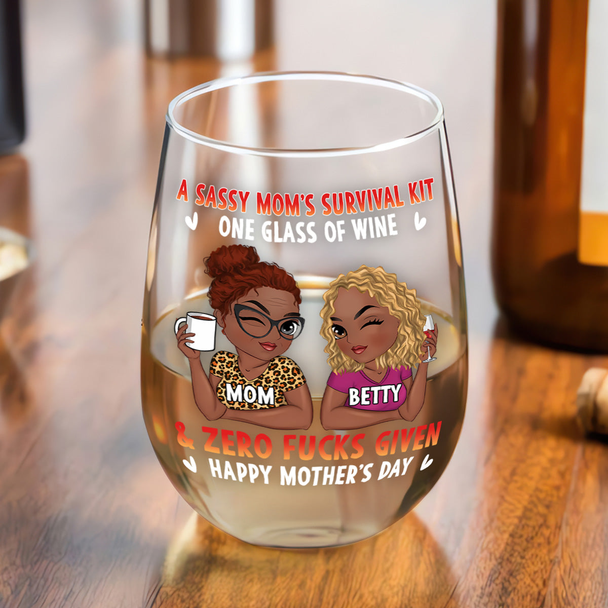 A Sassy Mom’s Survival Kit - Personalized Stemless Wine Glass