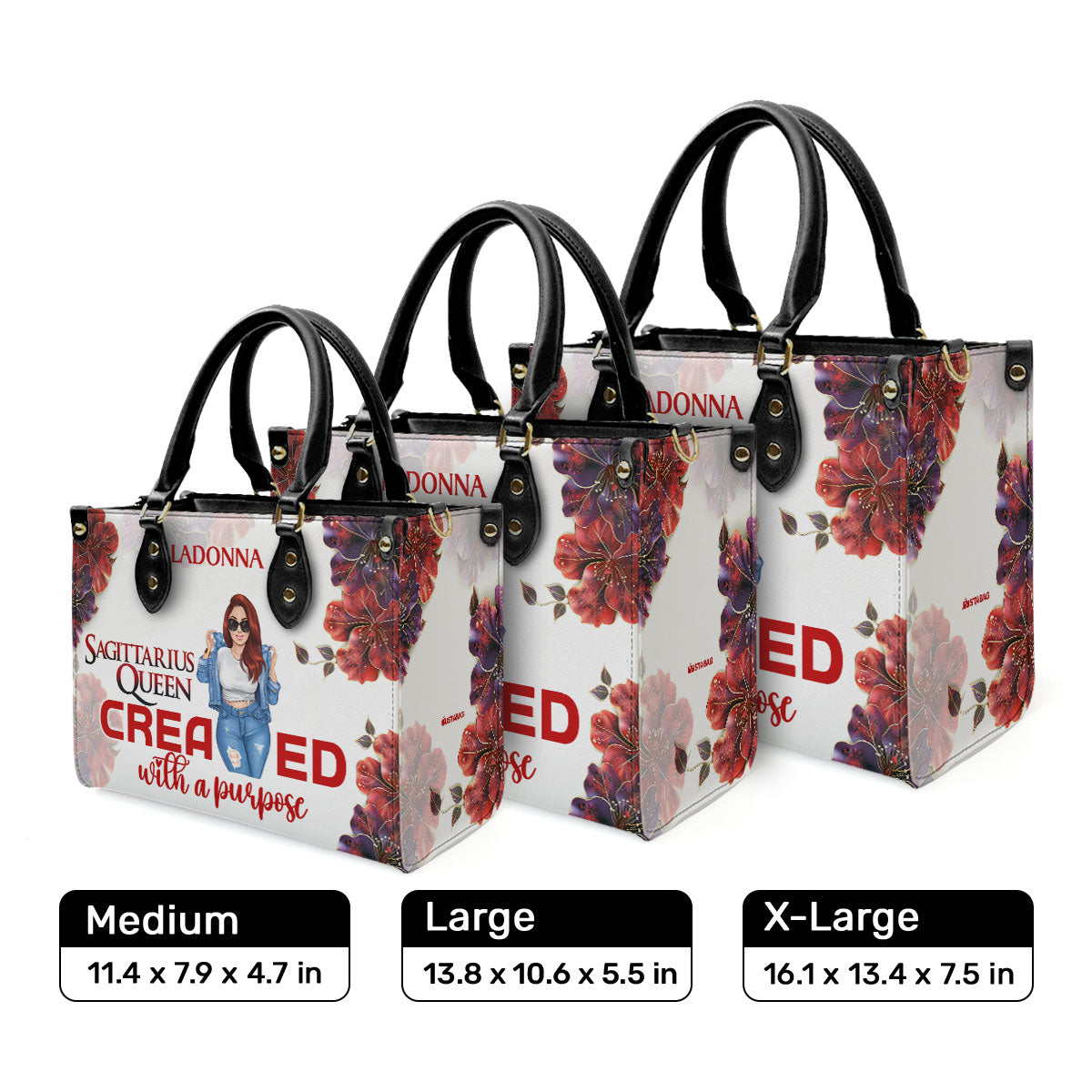 Horoscope Queen Created With A Purpose - Personalized Leather Handbag STB215
