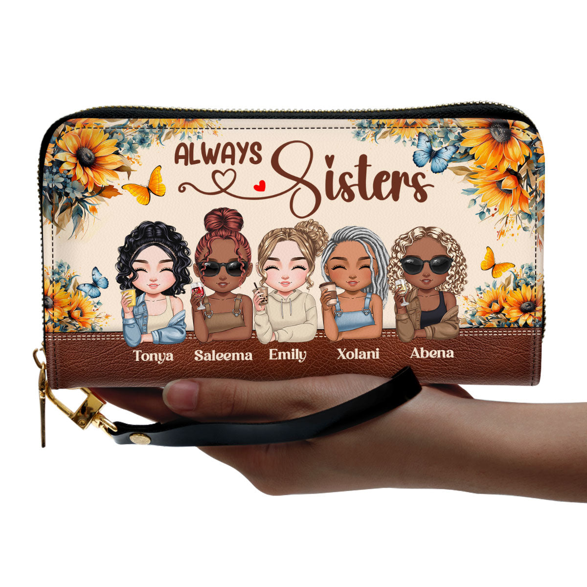 Sisters Forever - Personalized Leather Clutch Purse SBCPLM2207L