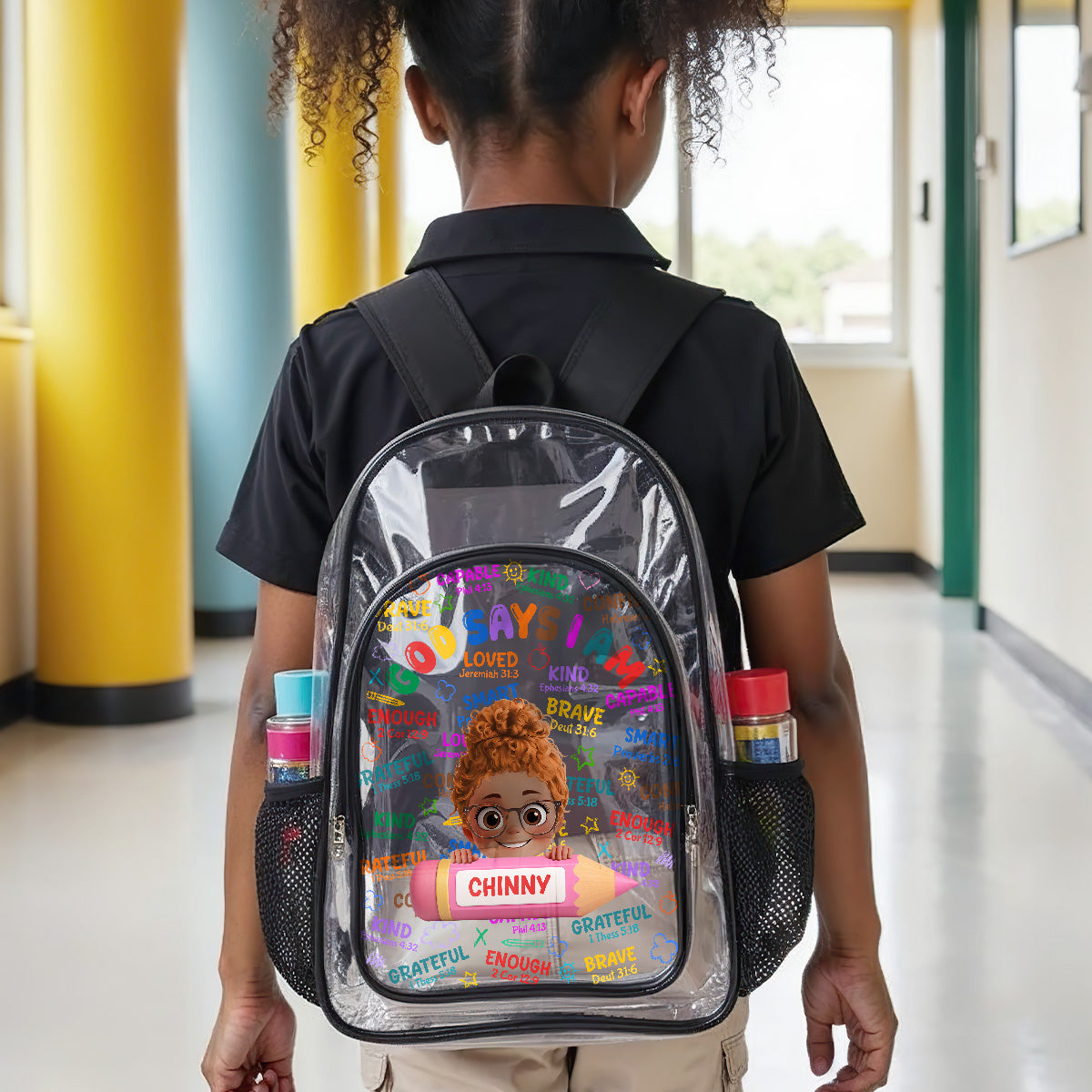 God Says I Am - Personalized Clear Backpack