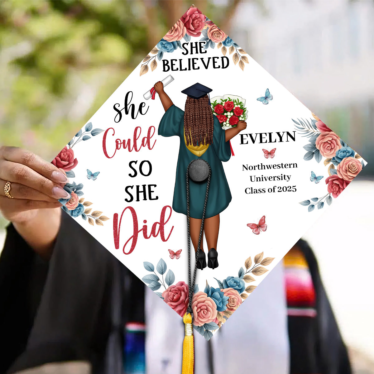 She Believed She Could So She Did - Personalized Graduation Cap Topper