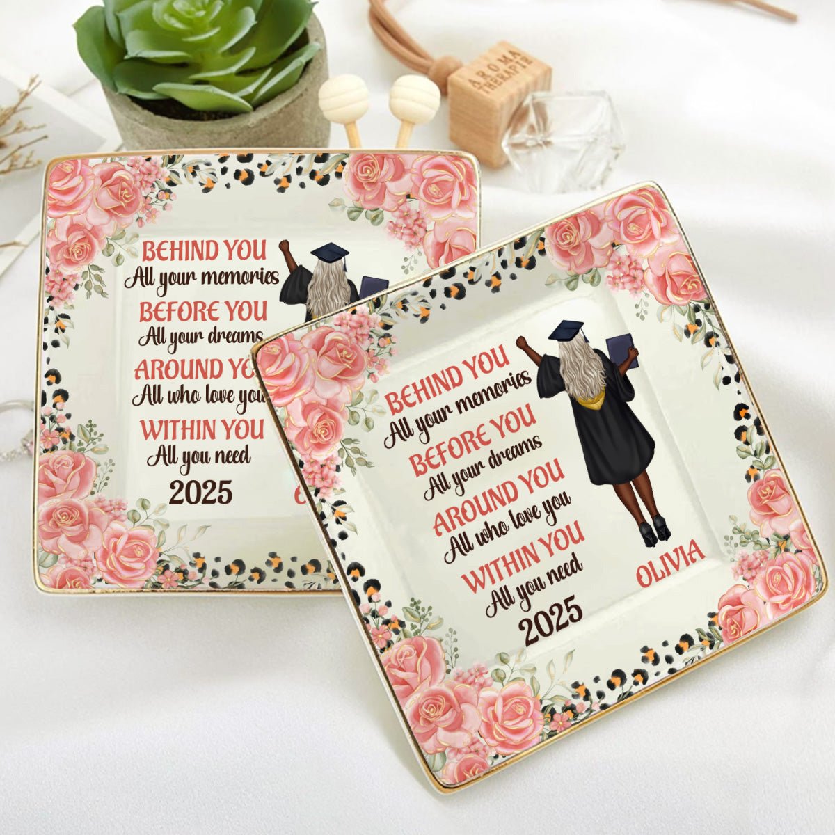 Behind You All Your Memories - Personalized Ceramic Ring Dish Square