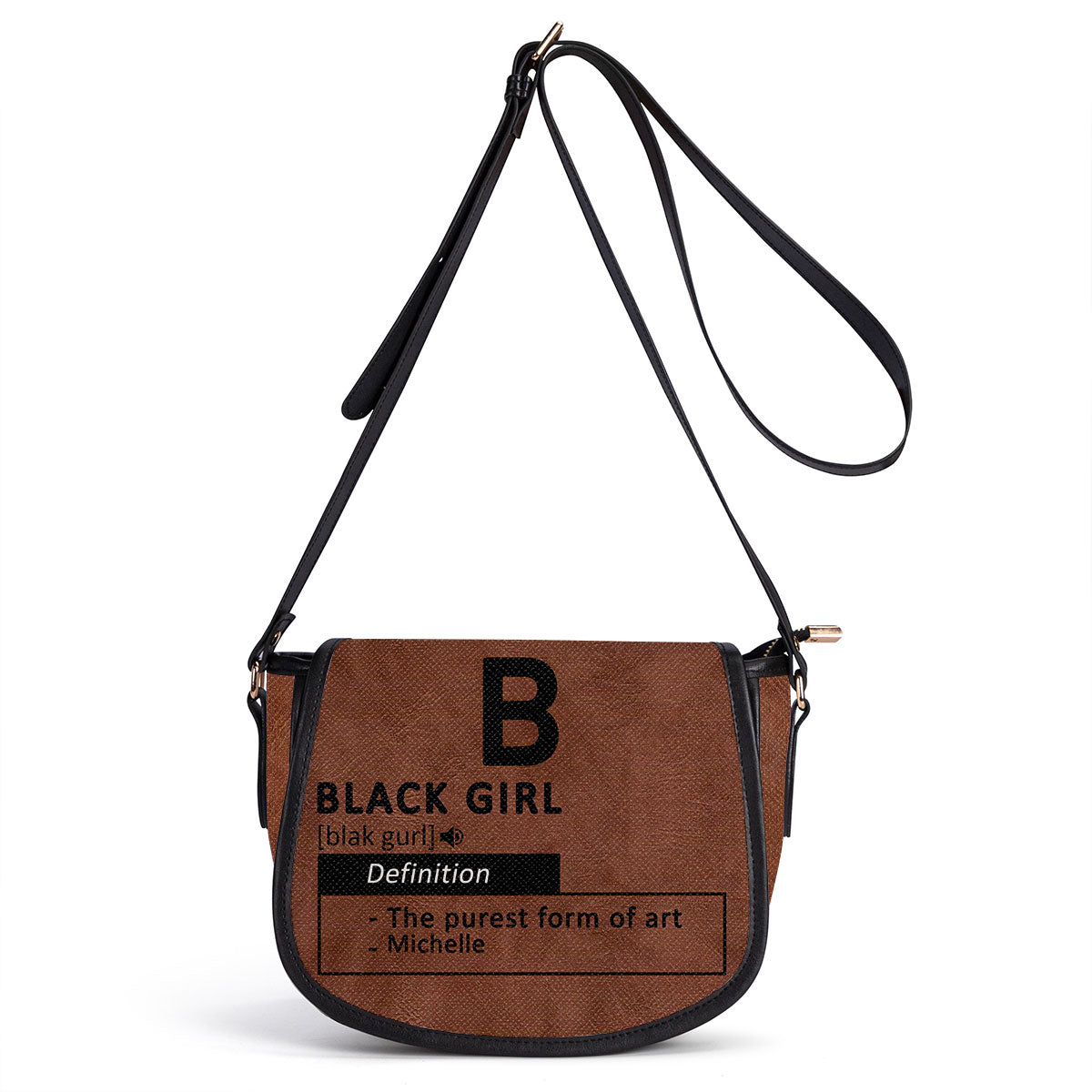 Black Girl & Melanin - I Am A Fierce Spirit- Personalized Leather Saddle Cross Body Bag MB29
